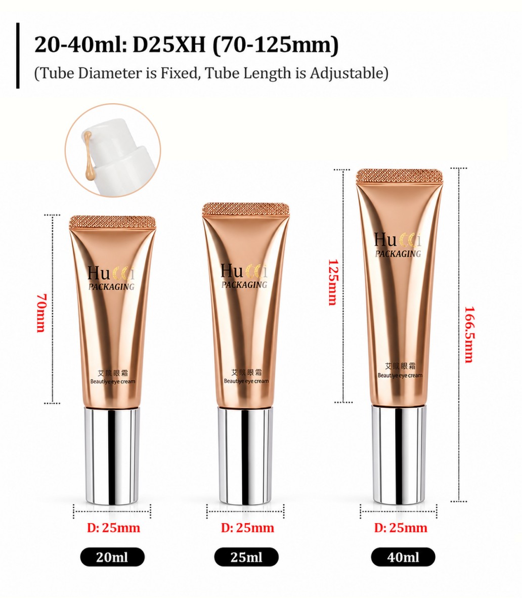 Product structure diagram of ABL metallic eye cream squeeze tube with pump PP cap cosmetic packaging