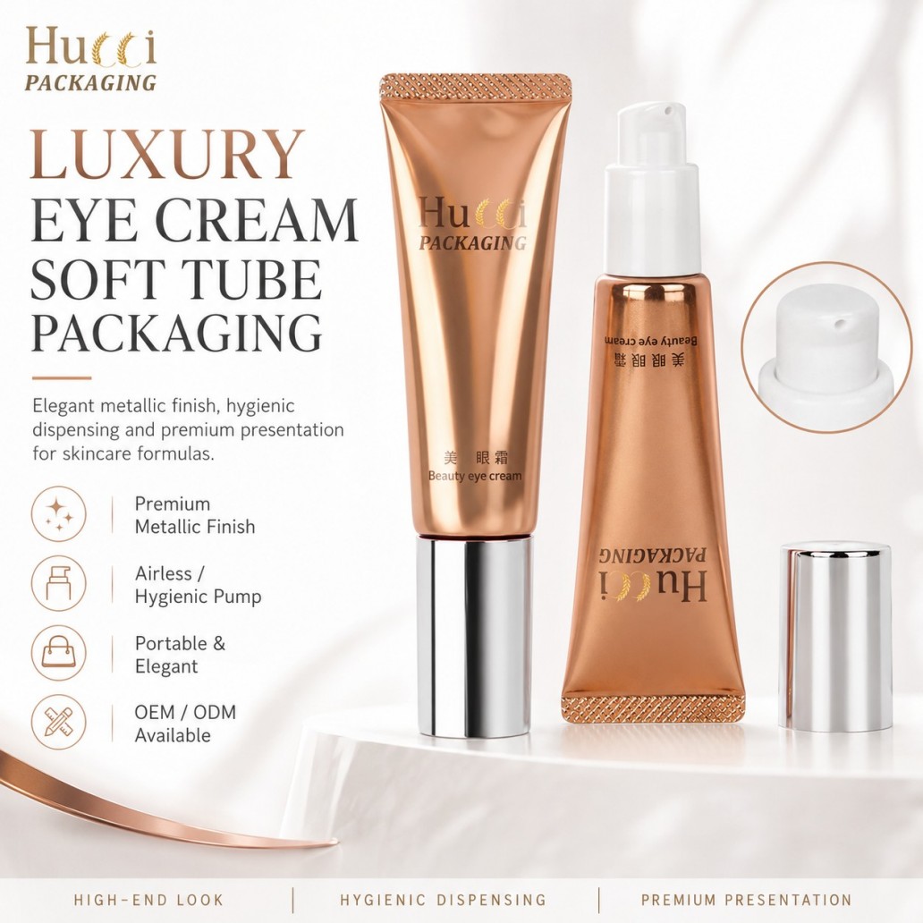 Luxury metallic ABL eye cream soft tube packaging with hygienic pump cap OEM ODM cosmetic container