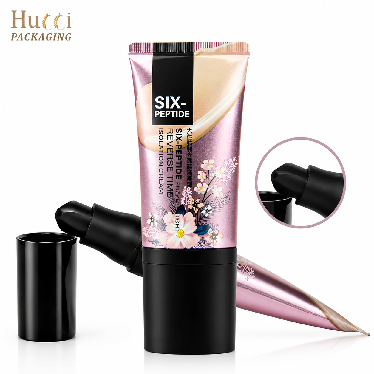 Metallic pink ABL airless pump squeeze tube D35 black curved pump cap for foundation isolation cream cosmetic packaging