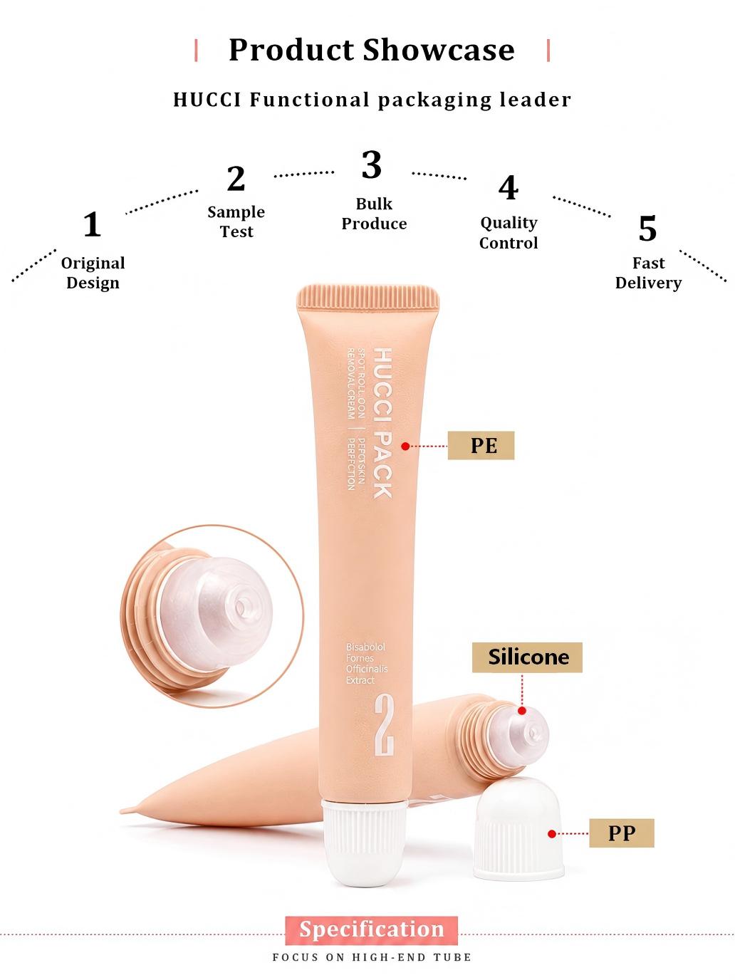 Material breakdown D19 PE tube silicone smear applicator tip PP cap cosmetic soft tube wholesale packaging Material breakdown D19 PE tube silicone smear applicator tip PP cap cosmetic soft tube wholesale packaging