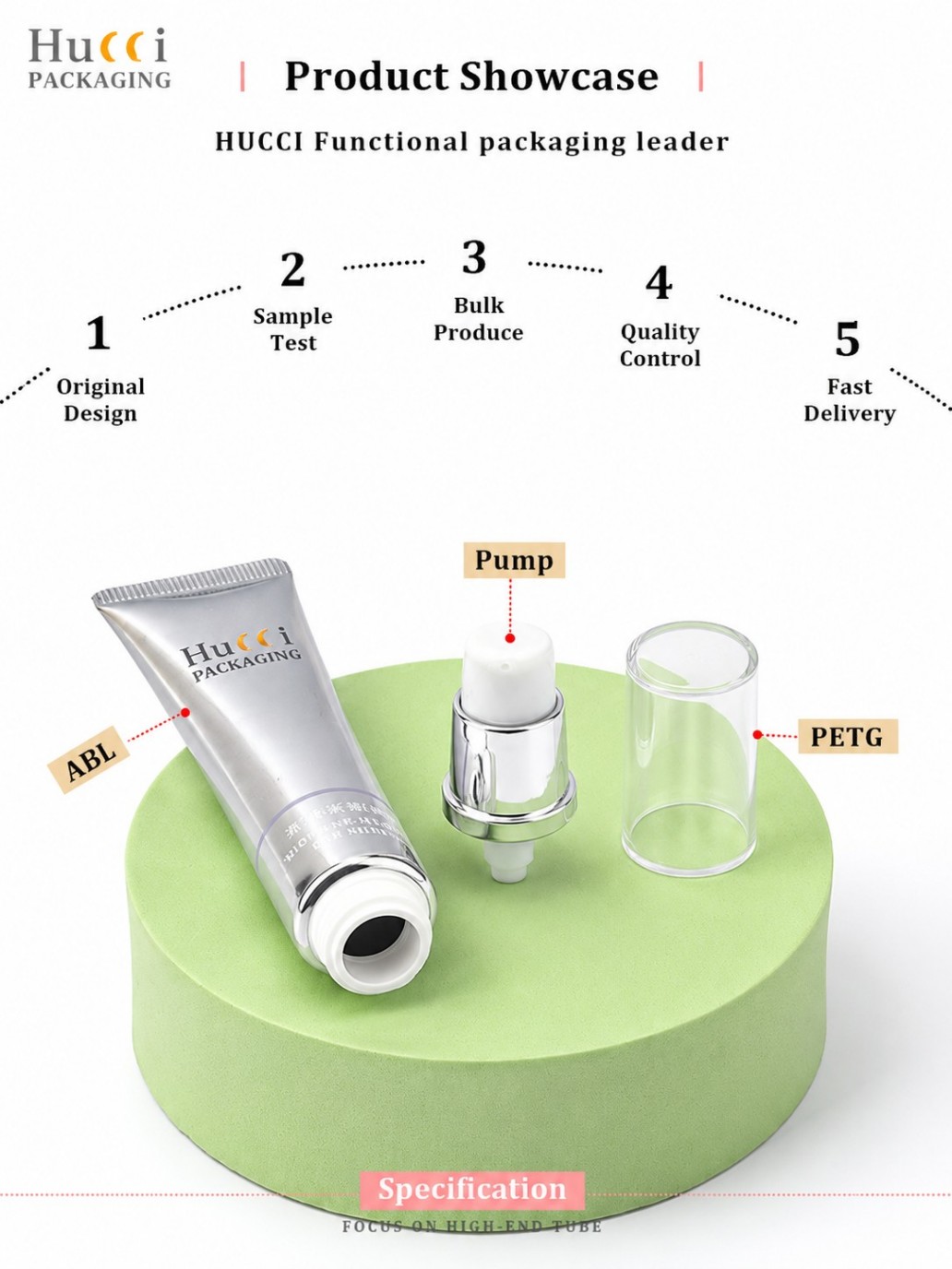 Product structure diagram D19 ABL airless pump tube, ABL tube body pump and PETG overcap cosmetic soft tube wholesale