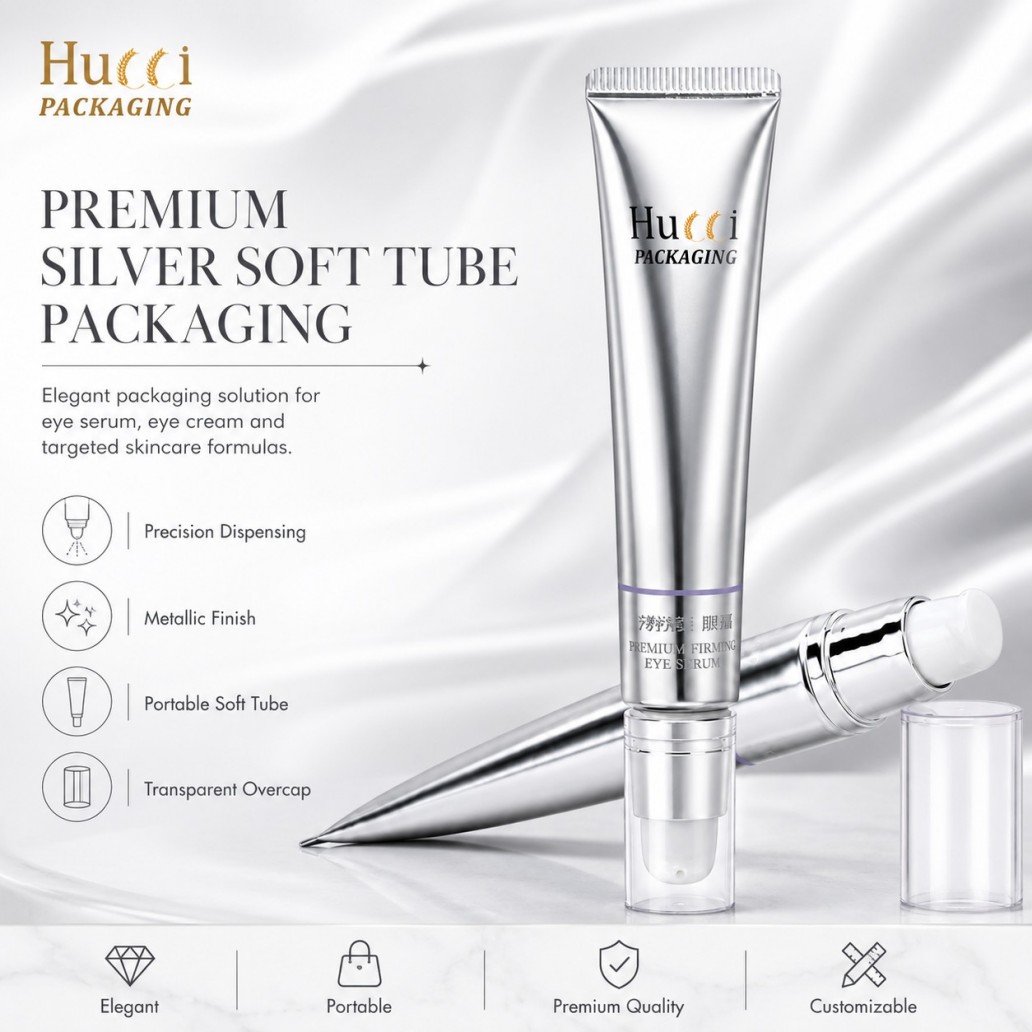 Premium silver metallic ABL airless pump soft tube D19, precision dispensing for eye serum eye cream skincare OEM packaging