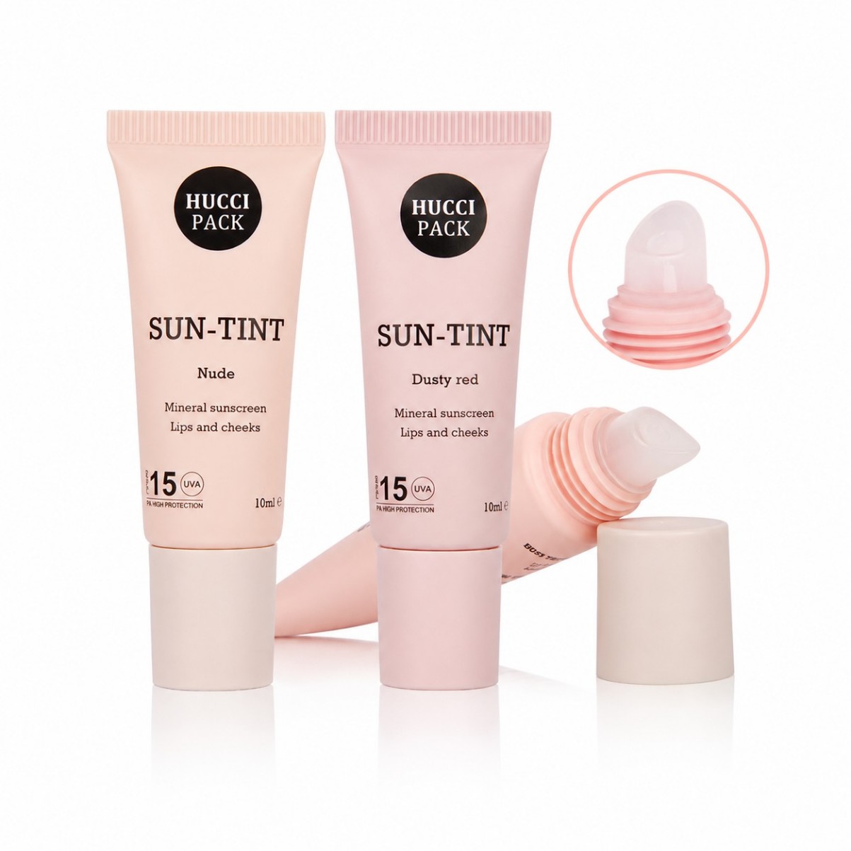 Custom PE plastic cosmetic tube 10ml slant tip applicator for lip cheek sun tint packaging