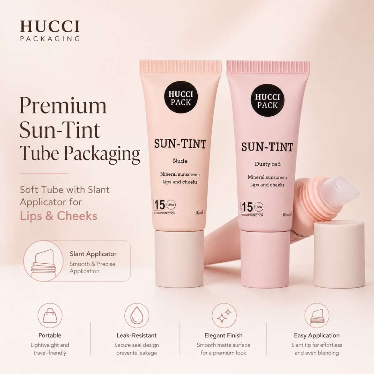 Premium soft squeeze cosmetic tube slant tip applicator portable leak‑proof lip cheek tint packaging Premium soft squeeze cosmetic tube slant tip applicator portable leak‑proof lip cheek tint packaging