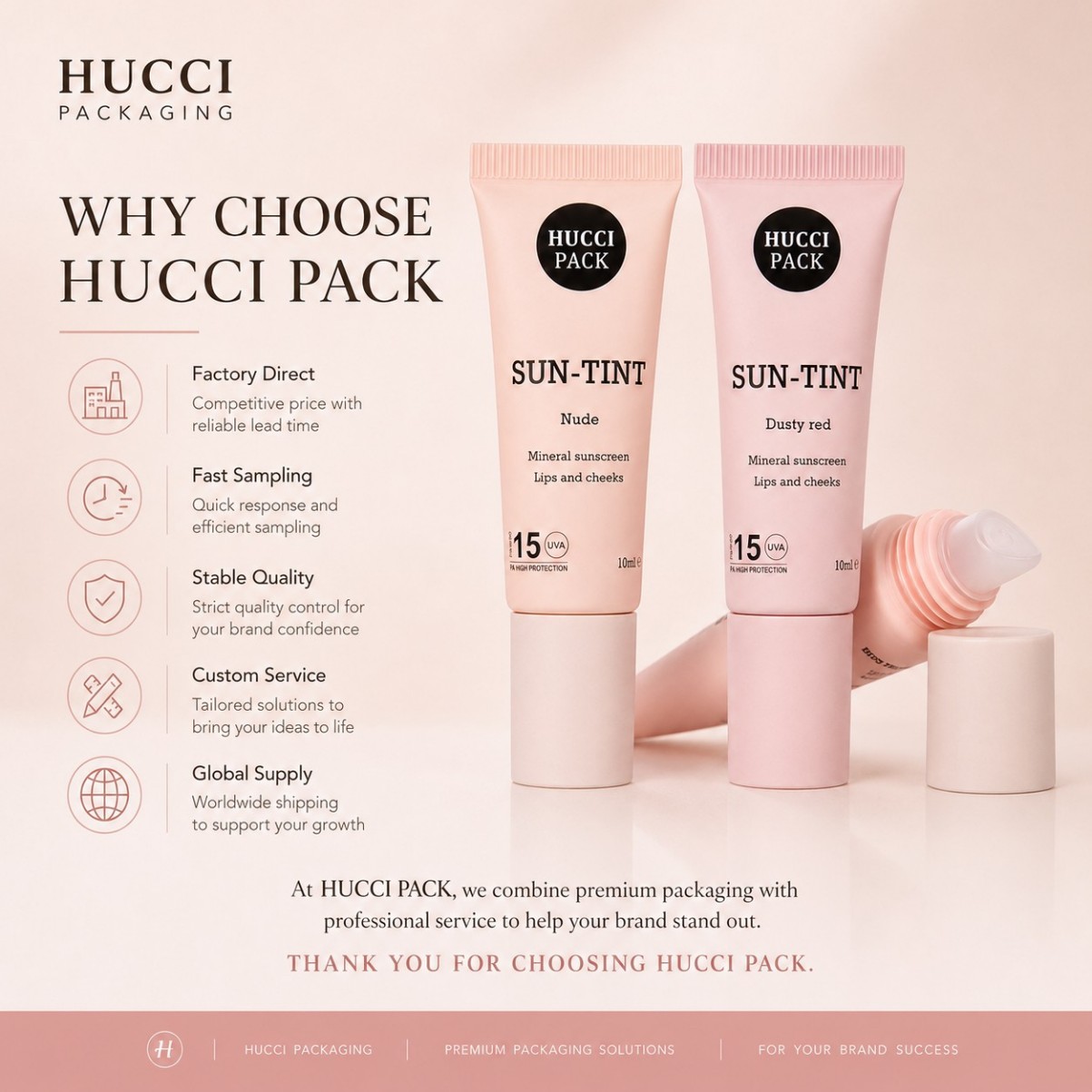 Hucci Pack cosmetic packaging factory direct custom lip tint squeeze tube OEM ODM service Hucci Pack cosmetic packaging factory direct custom lip tint squeeze tube OEM ODM service