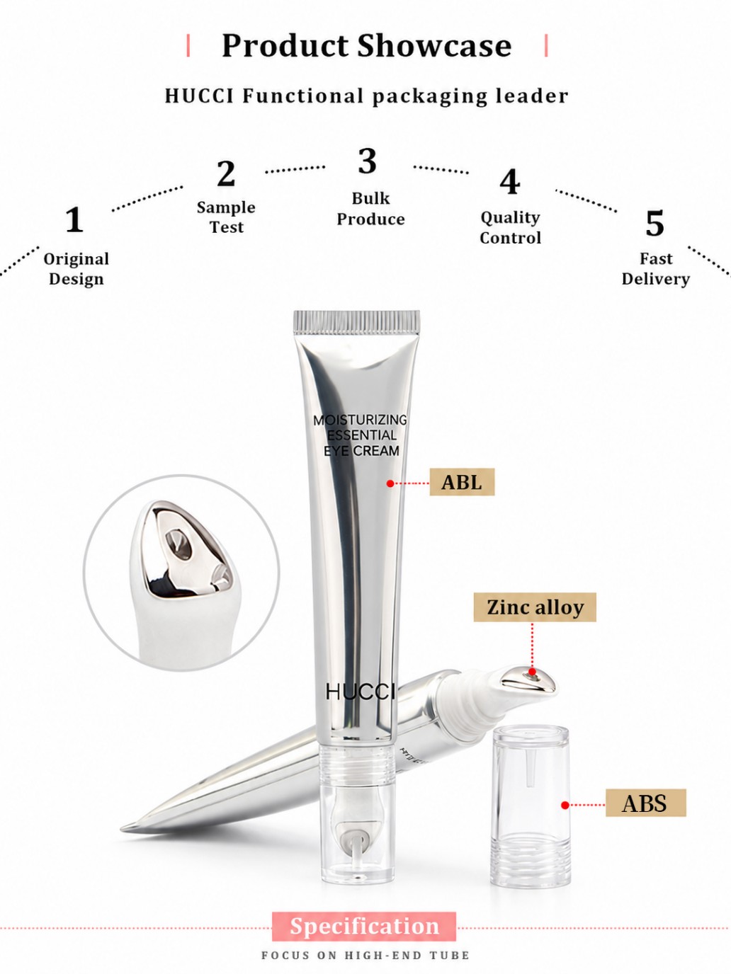 Product showcase ABL eye cream tube material introduction zinc alloy massage tip ABS cap Product showcase ABL eye cream tube material introduction zinc alloy massage tip ABS cap