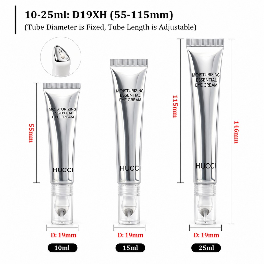 D19XH 10‑25ml adjustable length ABL eye cream tube dimension size chart cosmetic squeeze tube D19XH 10‑25ml adjustable length ABL eye cream tube dimension size chart cosmetic squeeze tube