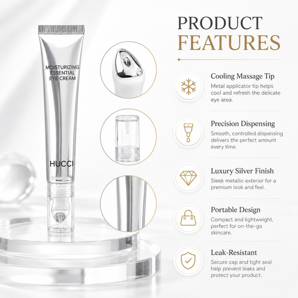 Metal massage tip eye cream tube features cooling applicator leak‑resistant portable cosmetic tube Metal massage tip eye cream tube features cooling applicator leak‑resistant portable cosmetic tube