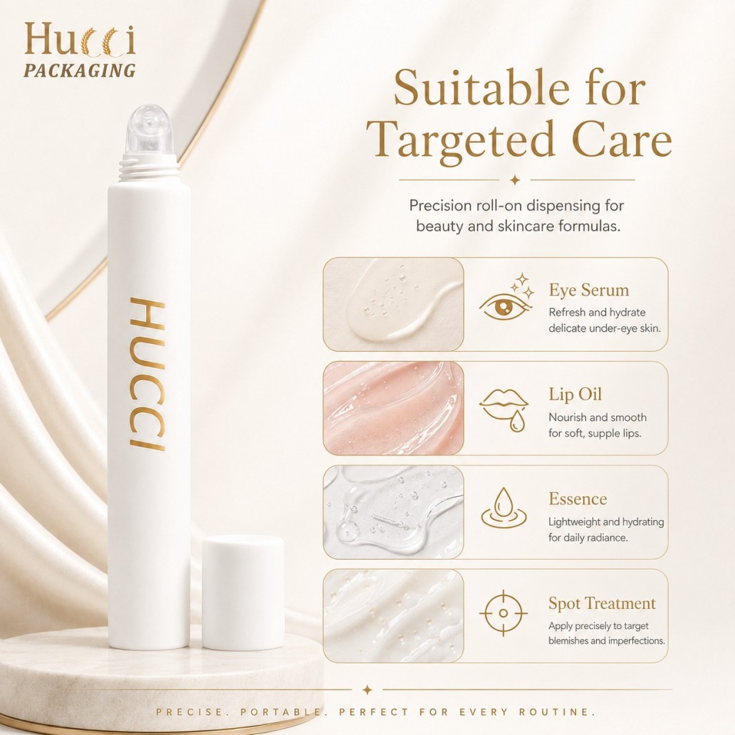 White silicone roller tip PE tube suitable for eye serum lip oil essence spot treatment cosmetic packaging}