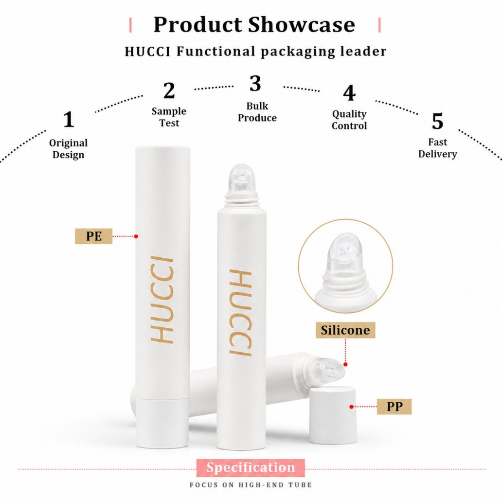Product showcase PE cosmetic tube silicone roller tip PP cap material introduction for skincare packaging