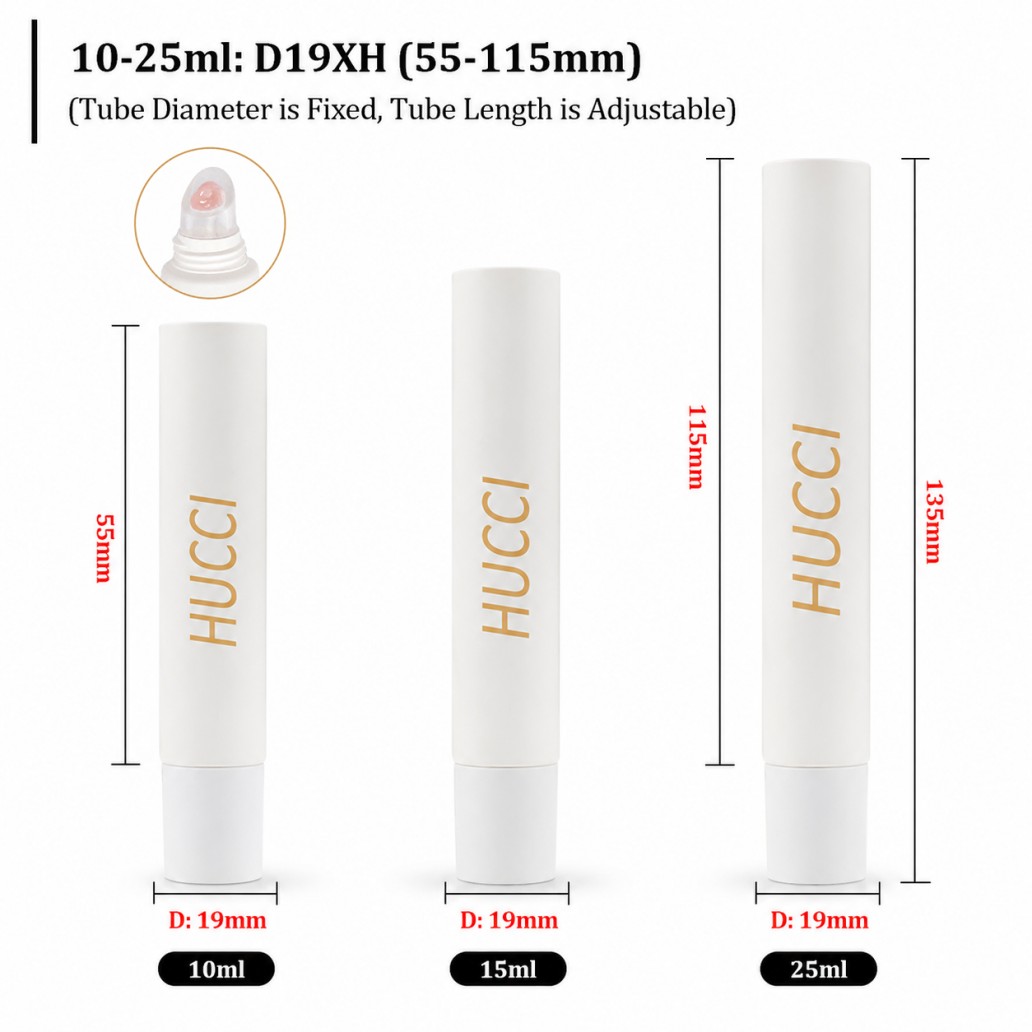 D19XH 10‑25ml adjustable length PE squeeze tube dimension chart silicone roller ball cosmetic tube