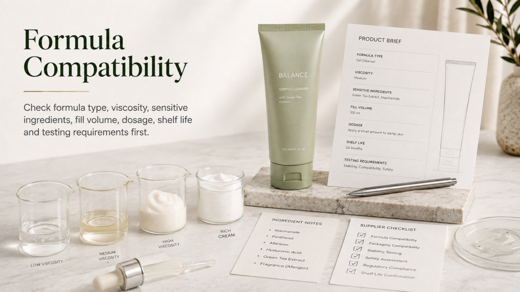 Cosmetic tube packaging formula compatibility testing for skincare viscosity, ingredients, fill volume and shelf life Cosmetic tube packaging formula compatibility testing for skincare viscosity, ingredients, fill volume and shelf life