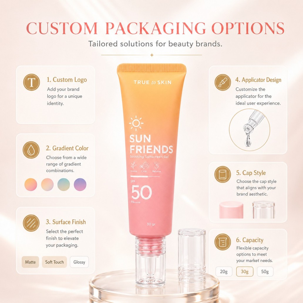 Custom cosmetic tube packaging options custom logo gradient color finish dropper applicator cap capacity for sunscreen Custom cosmetic tube packaging options custom logo gradient color finish dropper applicator cap capacity for sunscreen