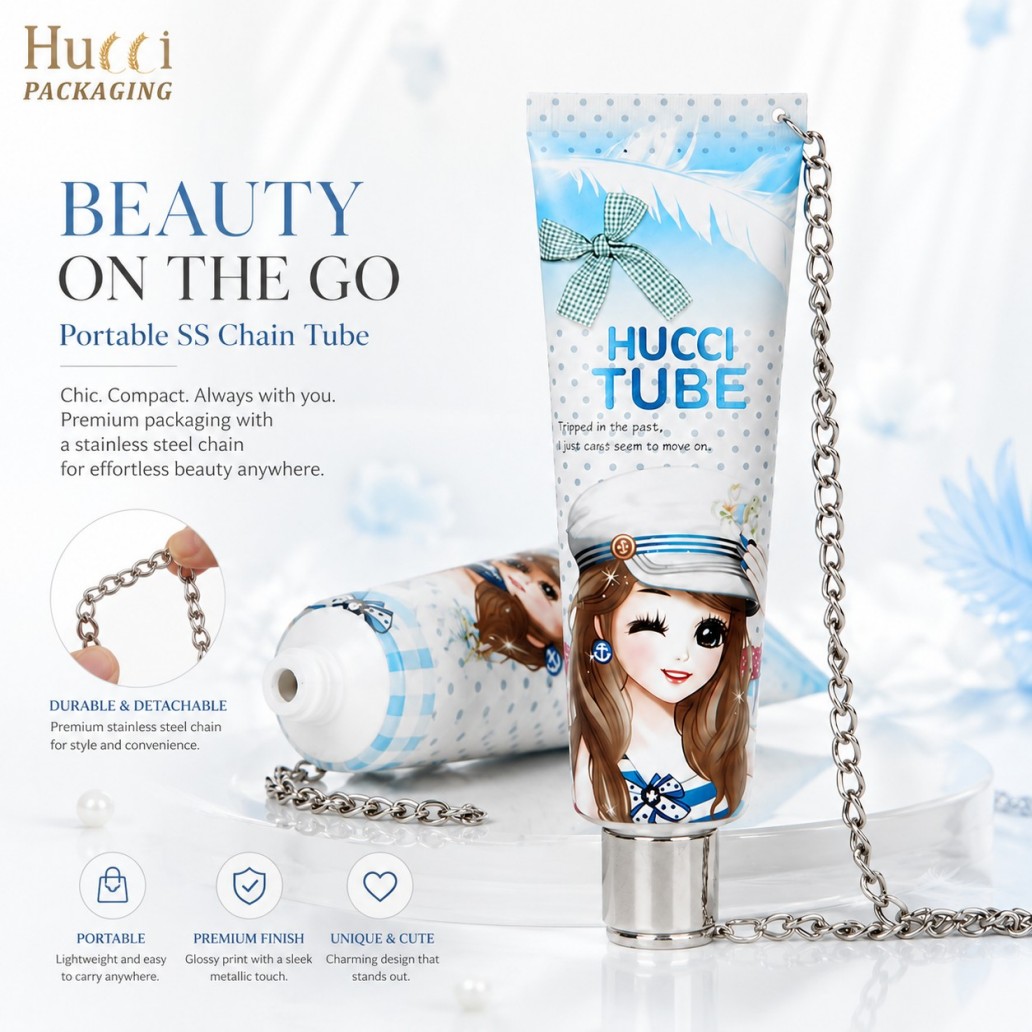 Portable SS chain cosmetic squeeze tube detachable stainless steel chain cute travel beauty packaging tube Portable SS chain cosmetic squeeze tube detachable stainless steel chain cute travel beauty packaging tube