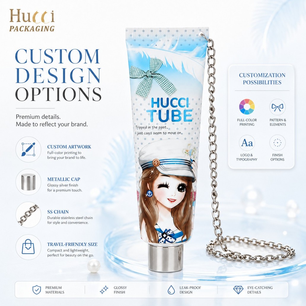 Custom design PBL cosmetic tube with stainless steel chain full color printing metallic cap custom beauty packaging Custom design PBL cosmetic tube with stainless steel chain full color printing metallic cap custom beauty packaging