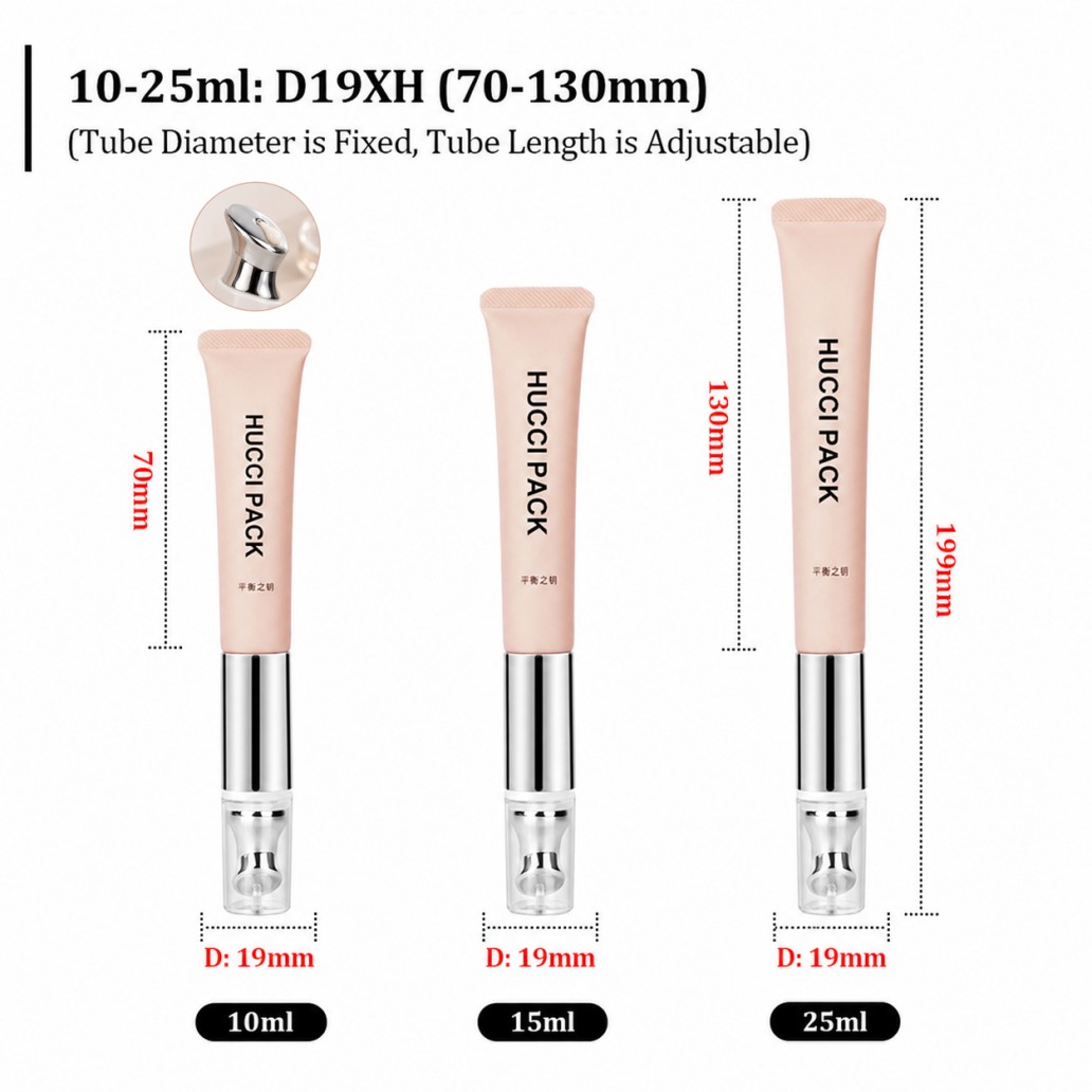 D19XH 10ml 15ml 25ml adjustable length vibrating metal massage tip cosmetic squeeze tube size chart