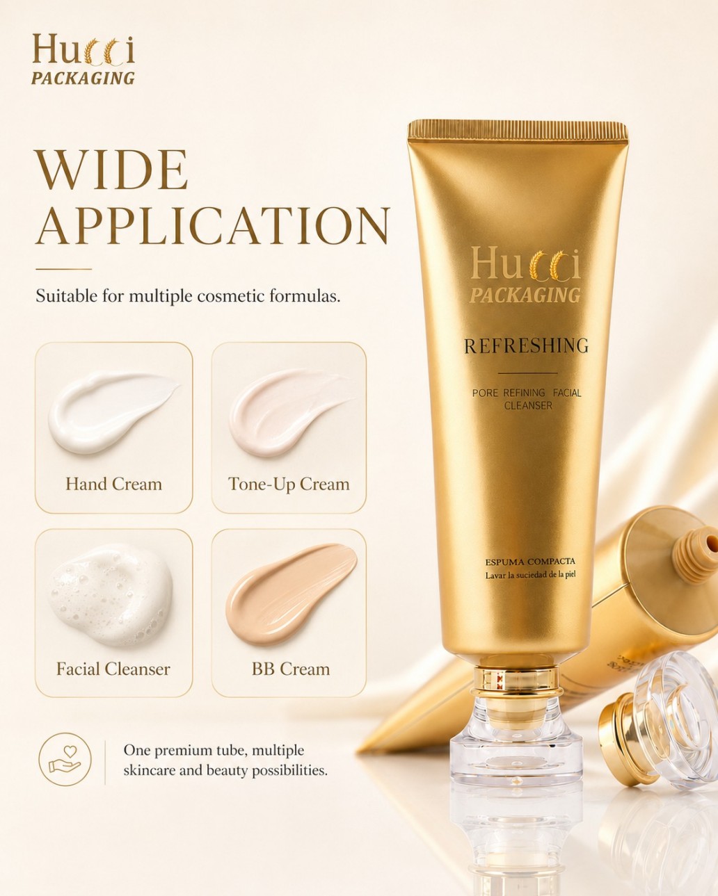 Wide application luxury gold ABL cosmetic tube for hand cream, tone-up cream, facial cleanser, BB cream Wide application luxury gold ABL cosmetic tube for hand cream, tone-up cream, facial cleanser, BB cream