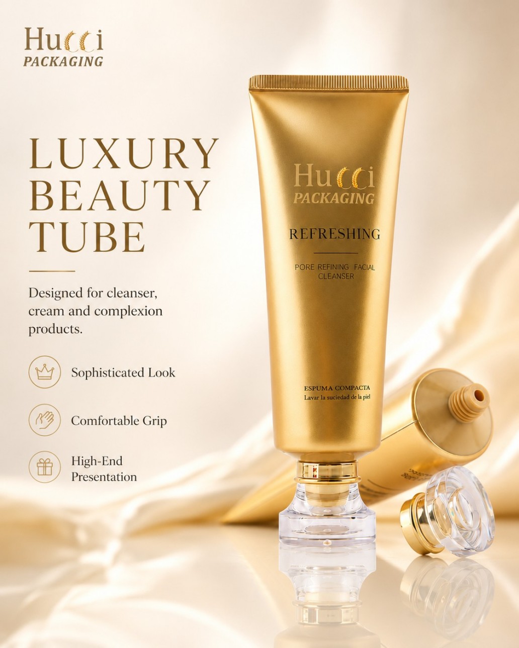 Luxury beauty metallic gold ABL cosmetic squeeze tube with acrylic PP cap for cleanser cream skincare packaging Luxury beauty metallic gold ABL cosmetic squeeze tube with acrylic PP cap for cleanser cream skincare packaging
