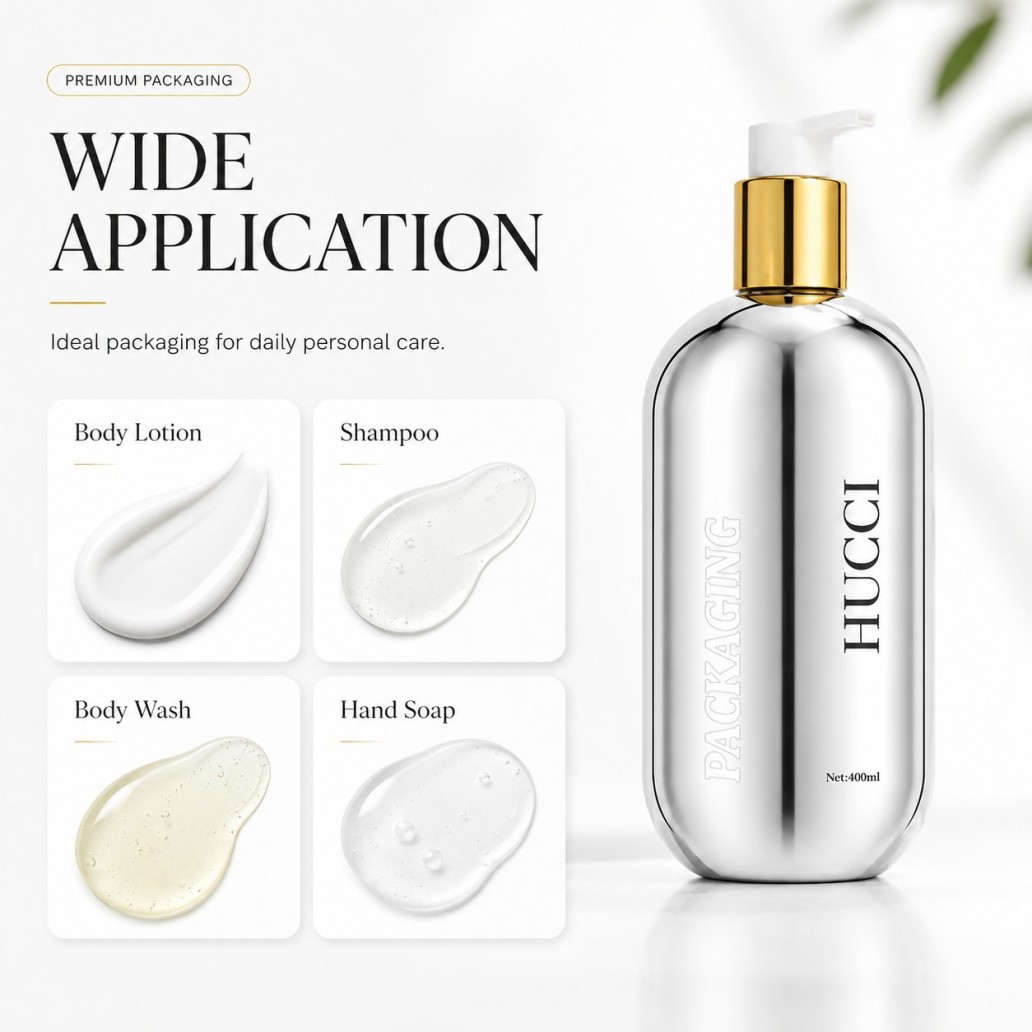 Wide application 400ml silver PET cosmetic pump bottle for body lotion shampoo body wash hand soap Wide application 400ml silver PET cosmetic pump bottle for body lotion shampoo body wash hand soap
