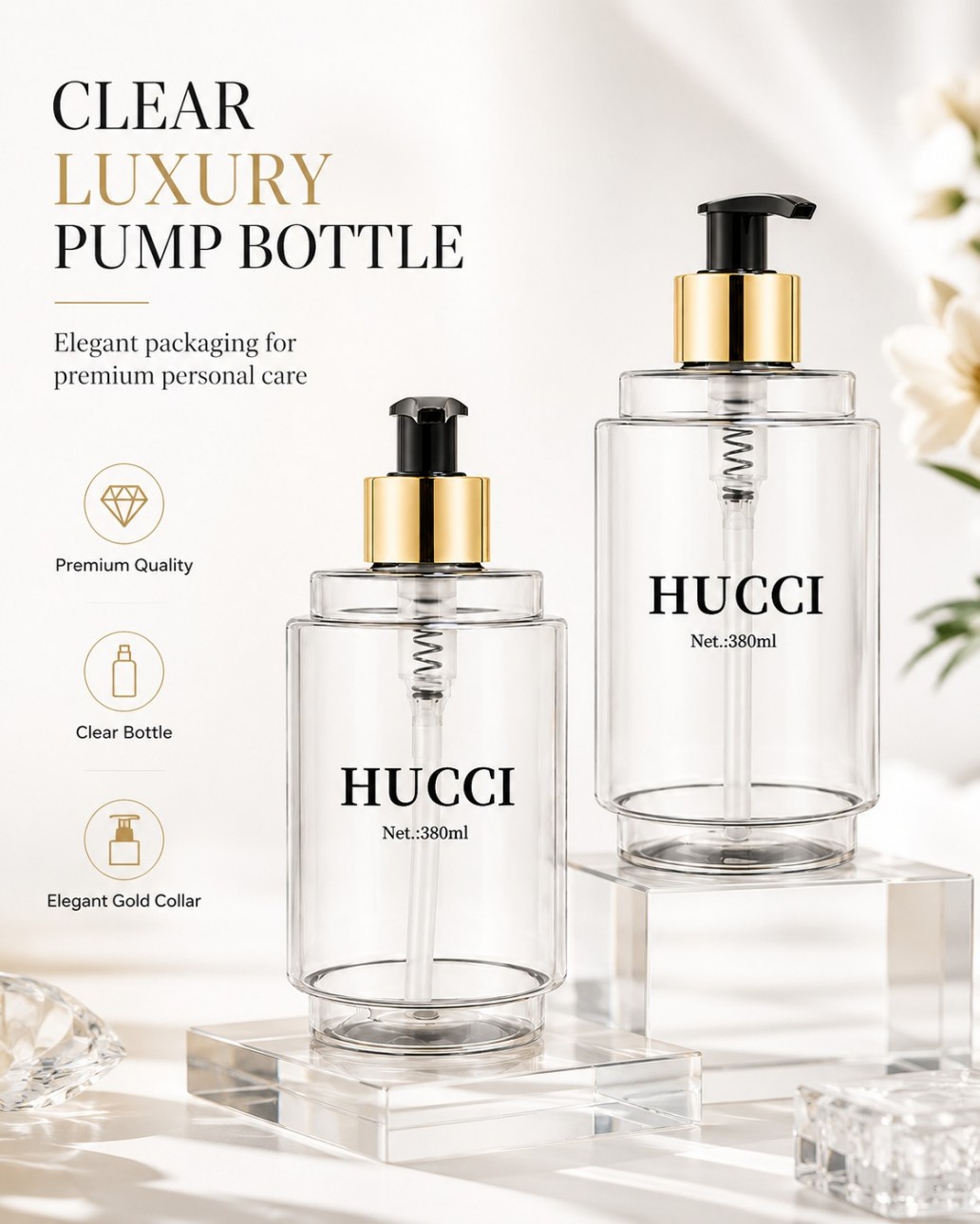 Clear luxury 380ml square PET lotion pump bottle premium personal care cosmetic packaging feature poster Clear luxury 380ml square PET lotion pump bottle premium personal care cosmetic packaging feature poster
