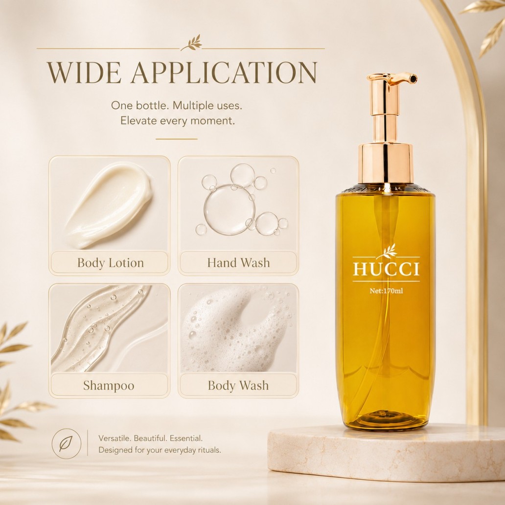 170ml amber PET oval pump bottle wide application for shampoo body wash body lotion hand wash packaging}