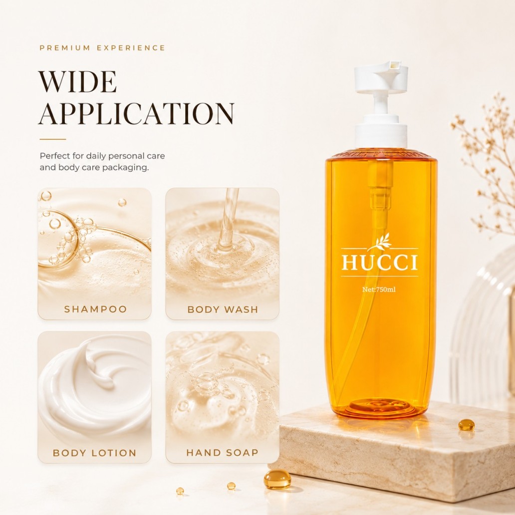 750ml amber PET pump bottle wide application for shampoo body wash body lotion hand soap packaging