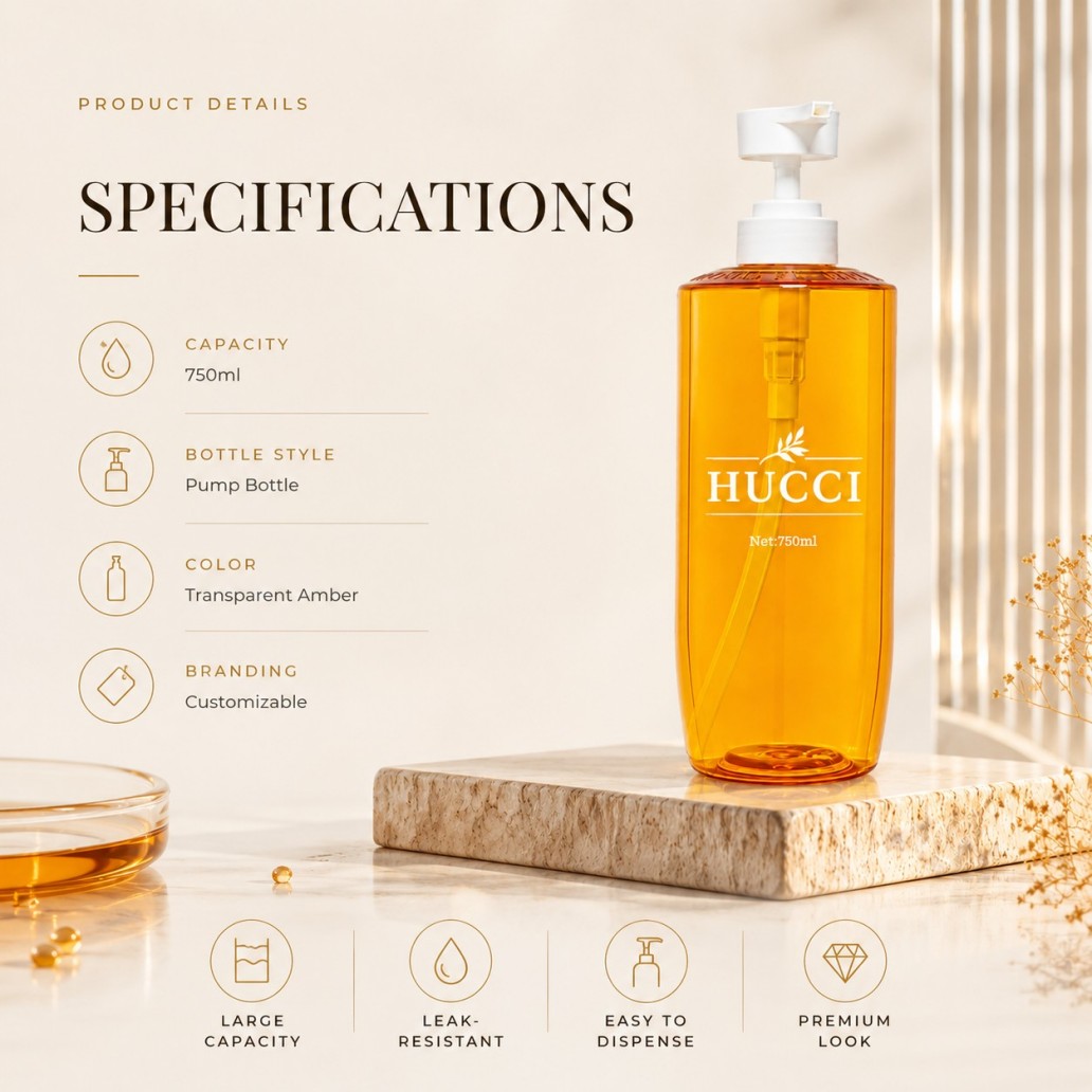 750ml YRL580 transparent amber PET pump bottle specifications customizable branding large capacity