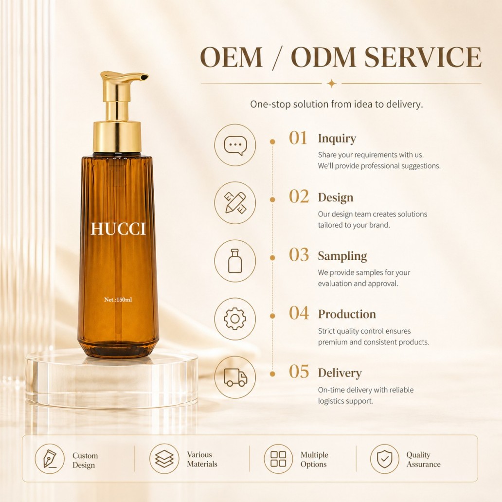 OEM ODM one stop service 150ml ribbed amber PET lotion pump bottle YRL626 custom cosmetic packaging OEM ODM one stop service 150ml ribbed amber PET lotion pump bottle YRL626 custom cosmetic packaging
