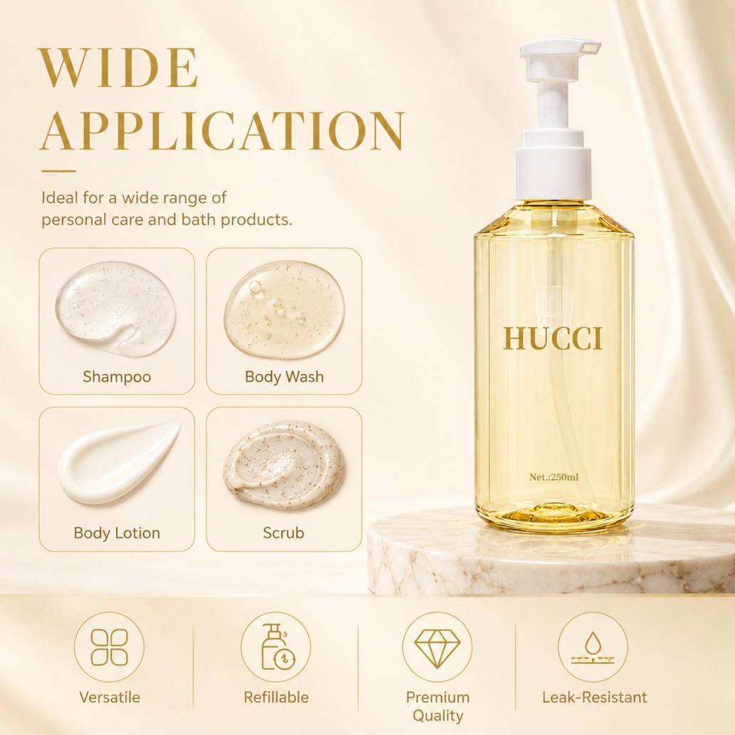 250ml YRL704 PET pump bottle wide application shampoo body wash body lotion scrub cosmetic packaging}