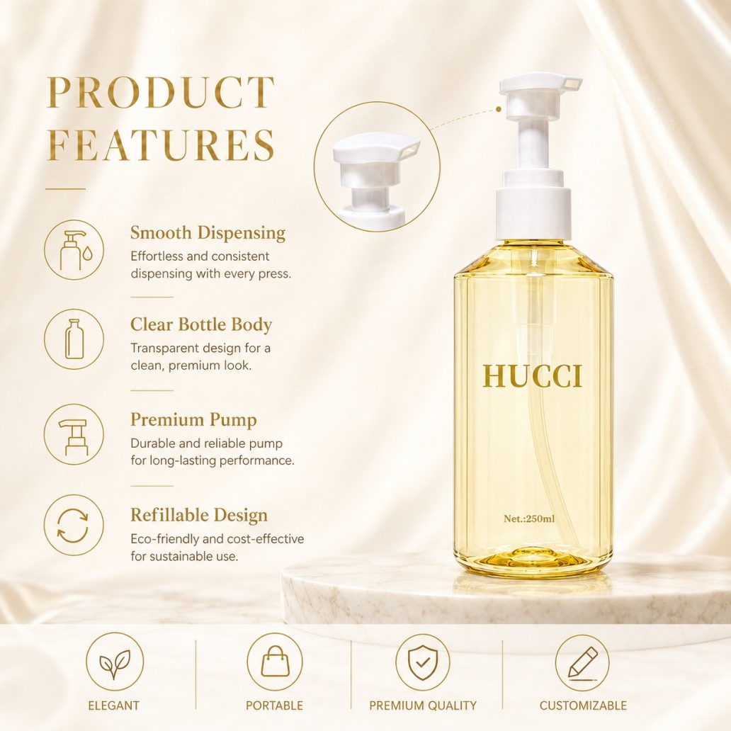 250ml YRL704 PET pump bottle product features smooth dispensing refillable premium pump cosmetic container 250ml YRL704 PET pump bottle product features smooth dispensing refillable premium pump cosmetic container