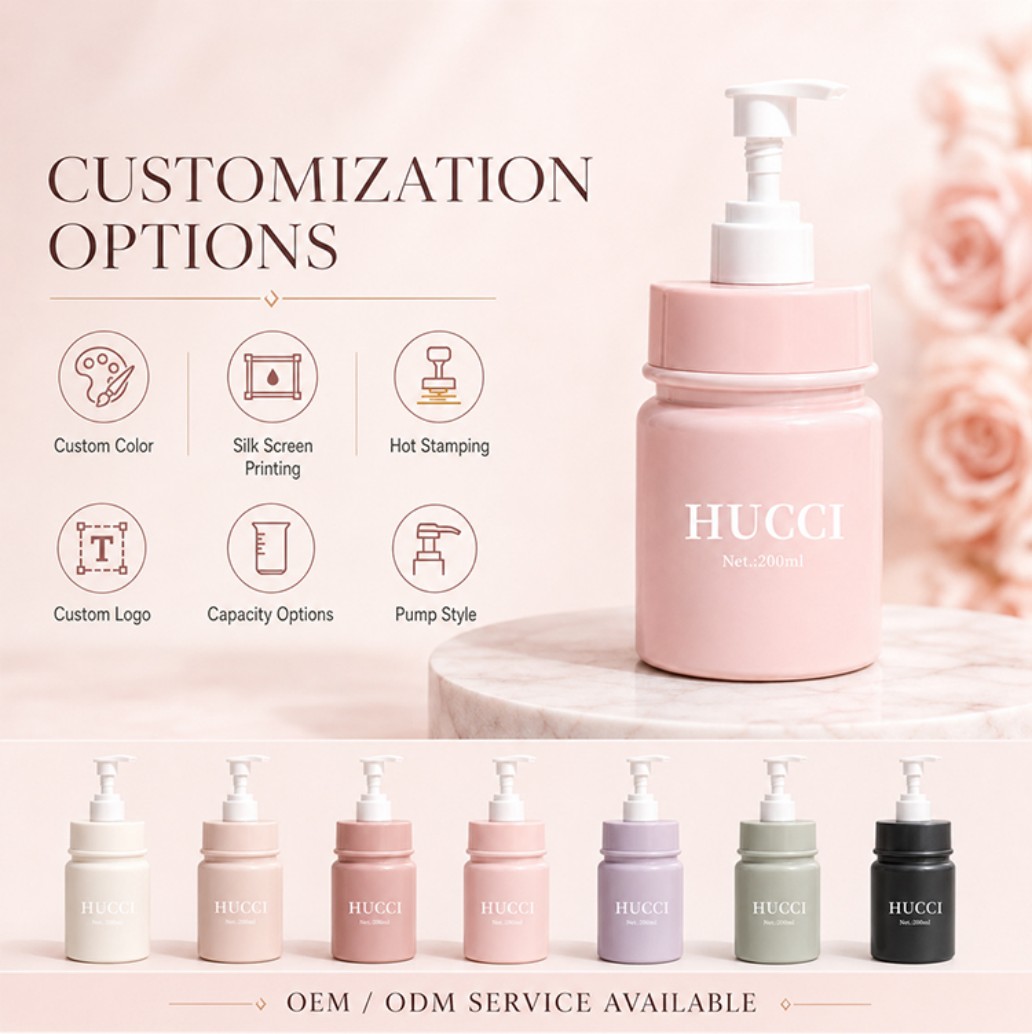 200ml YRC201 HDPE lotion pump bottle customization options custom color logo printing multi color skincare packaging