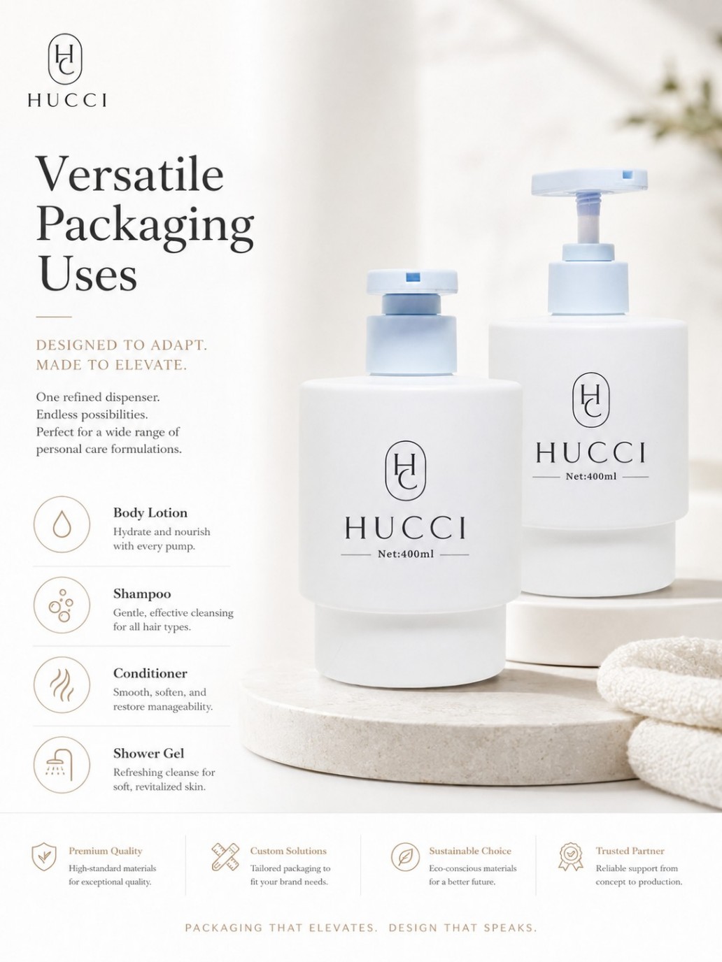 400ml YRC246 PE pump bottle versatile packaging for body lotion shampoo conditioner shower gel personal care