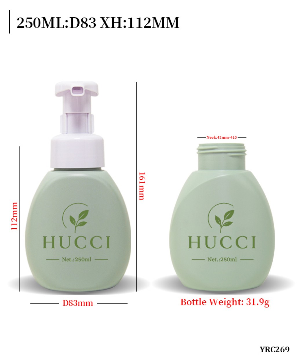 250ml Matte Green PE Foam Pump Bottle Dimensions & Weight YRC269 250ml Matte Green PE Foam Pump Bottle Dimensions & Weight YRC269