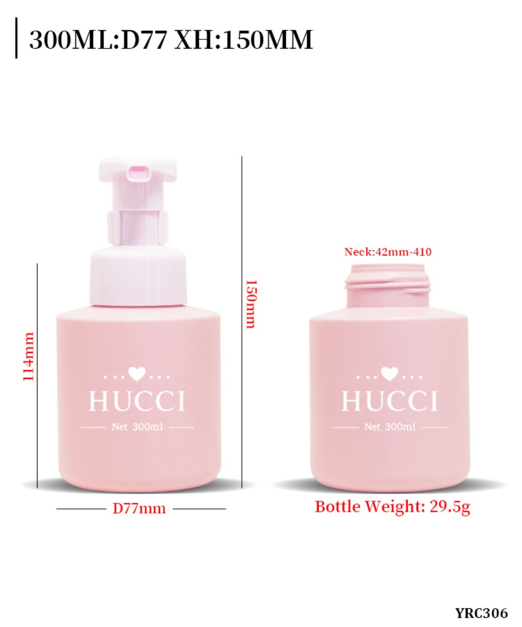 300ml Matte Pink HDPE Foam Pump Bottle Dimensions & Weight YRC306 300ml Matte Pink HDPE Foam Pump Bottle Dimensions & Weight YRC306