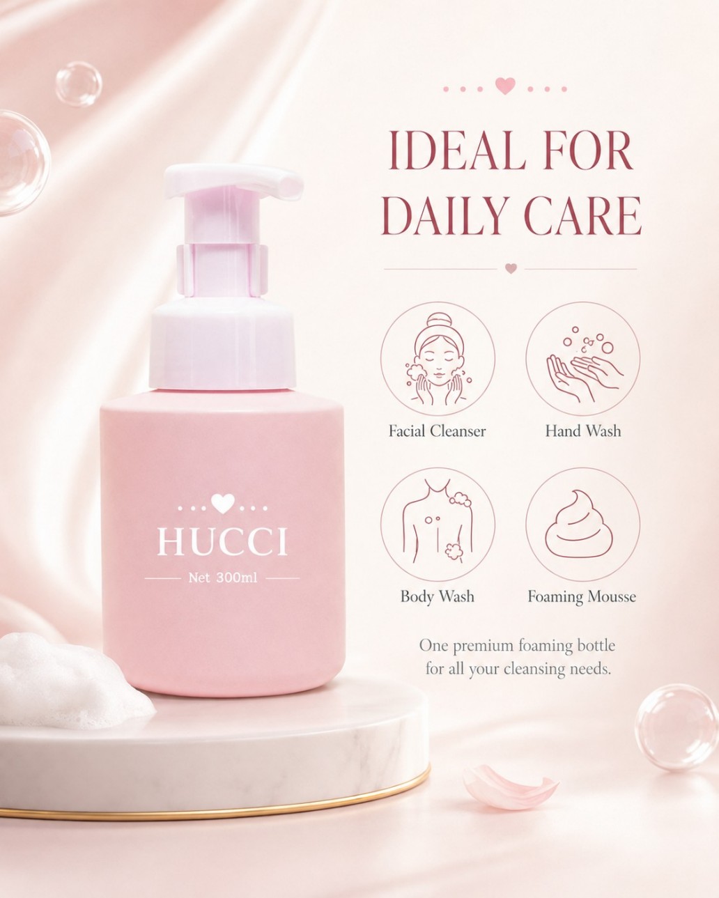 HUCCI 300ml Pink Foam Pump Bottle for Cleanser Hand Wash Body Wash HUCCI 300ml Pink Foam Pump Bottle for Cleanser Hand Wash Body Wash