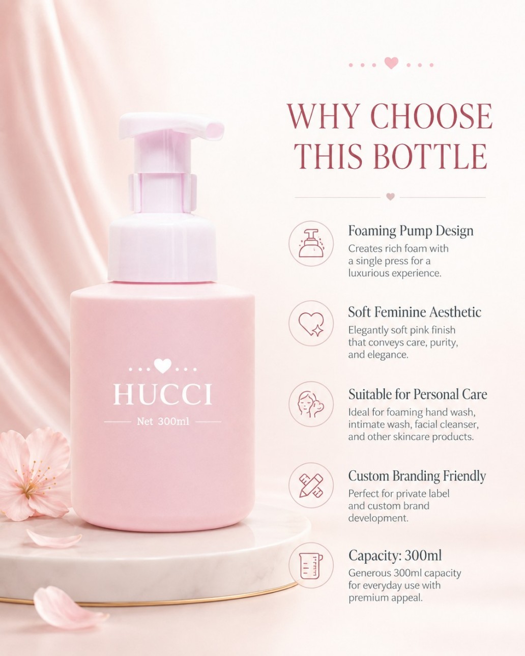 HUCCI 300ml Matte Pink Foam Pump Bottle Advantages for Personal Care HUCCI 300ml Matte Pink Foam Pump Bottle Advantages for Personal Care