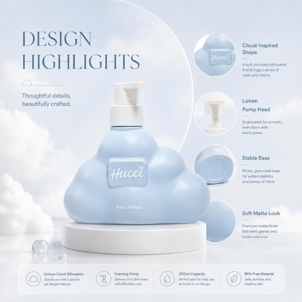 HUCCI 350ml Cloud Shape Lotion Pump Bottle Premium Design Features Introduction HUCCI 350ml Cloud Shape Lotion Pump Bottle Premium Design Features Introduction