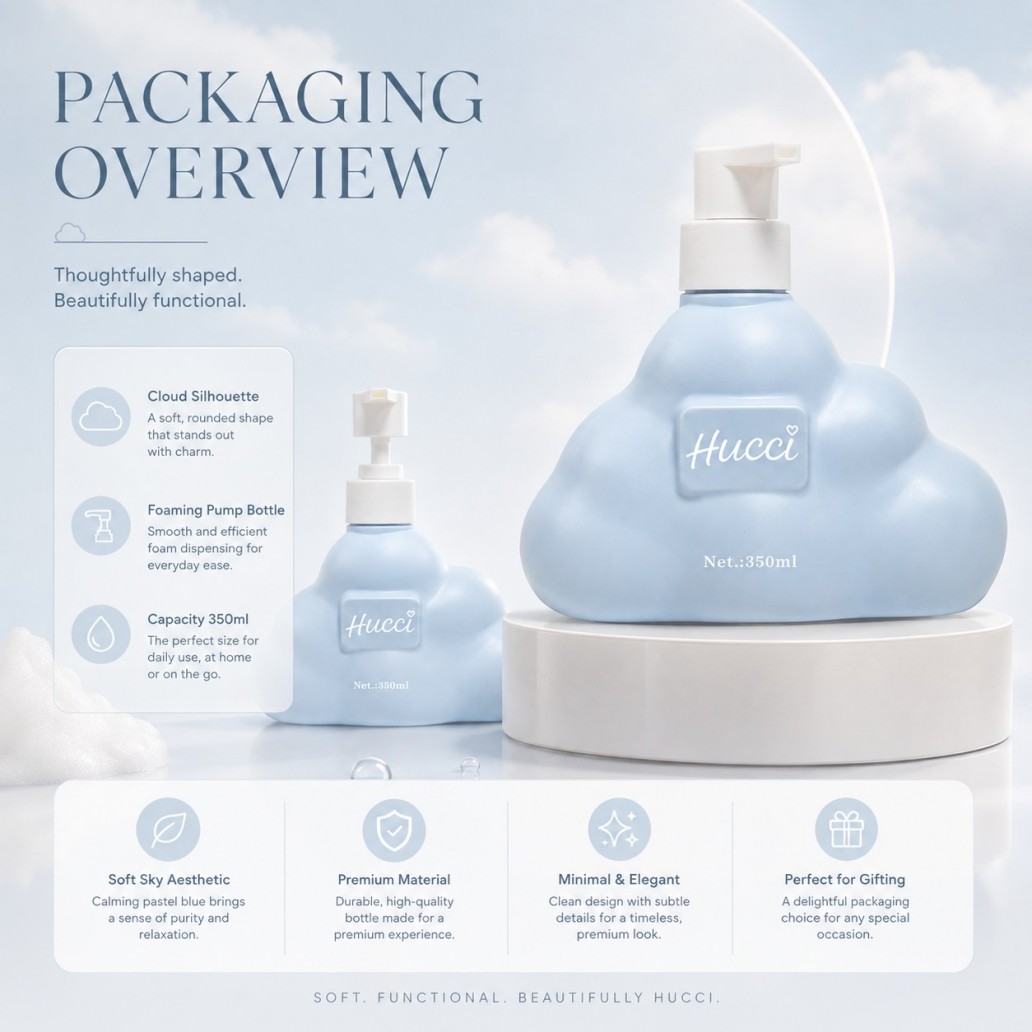 HUCCI Cloud Inspired Lotion Pump Bottle 350ml Premium Packaging Display HUCCI Cloud Inspired Lotion Pump Bottle 350ml Premium Packaging Display