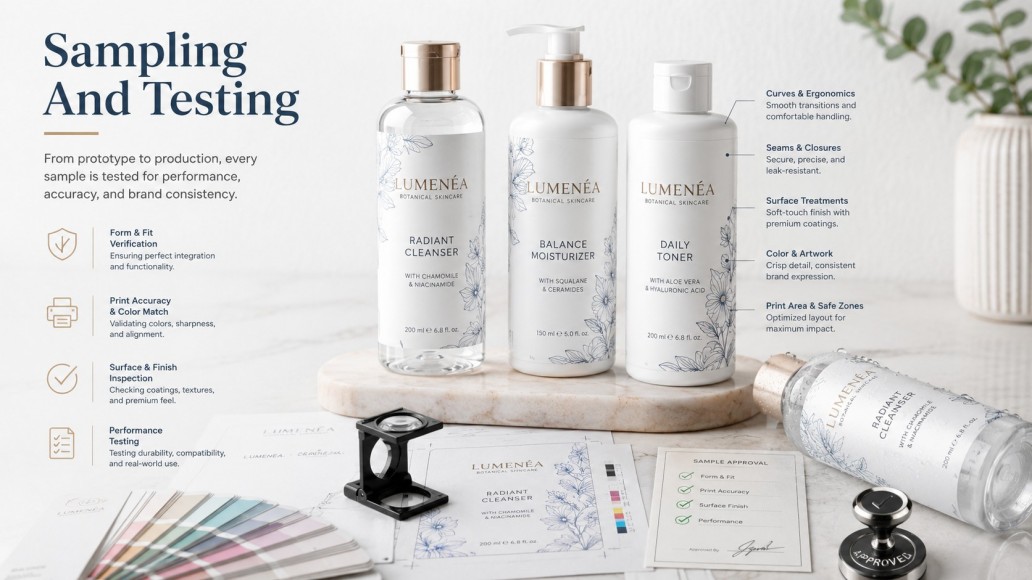 Cosmetic bottle sampling testing printing color matching and packaging quality inspection Cosmetic bottle sampling testing printing color matching and packaging quality inspection