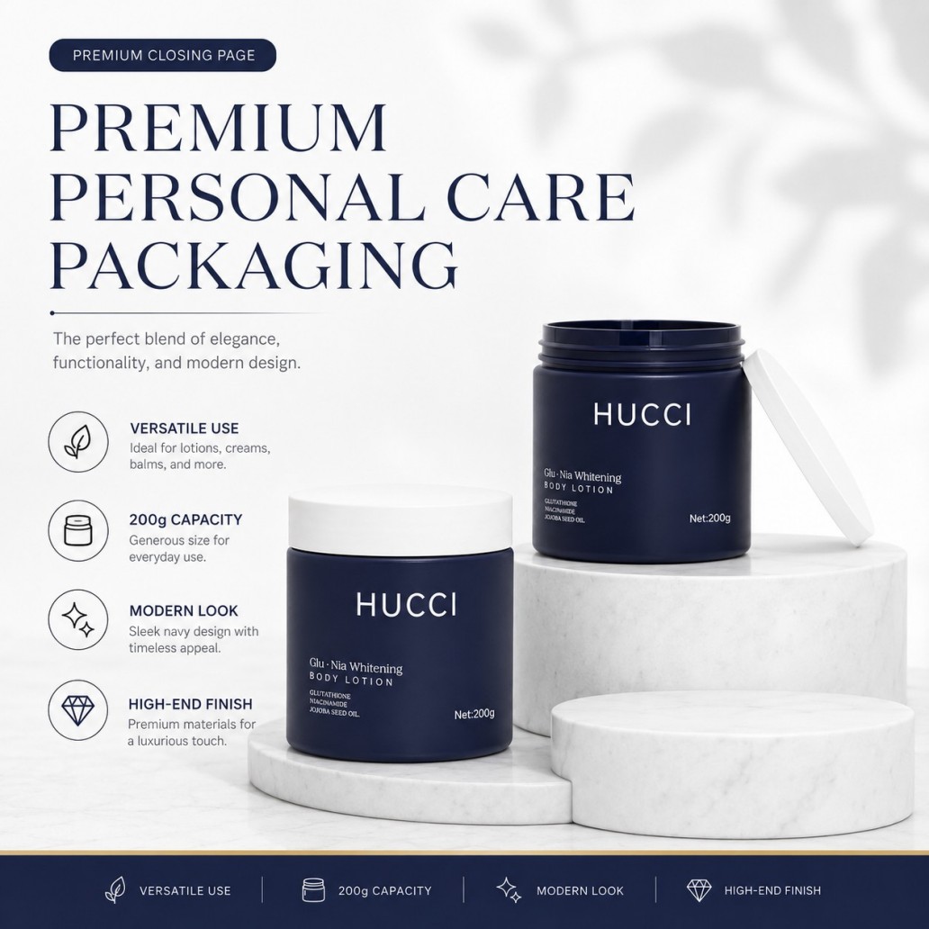 HUCCI 200g Navy Blue Luxury Body Lotion Cream Jar Premium Packaging Display HUCCI 200g Navy Blue Luxury Body Lotion Cream Jar Premium Packaging Display