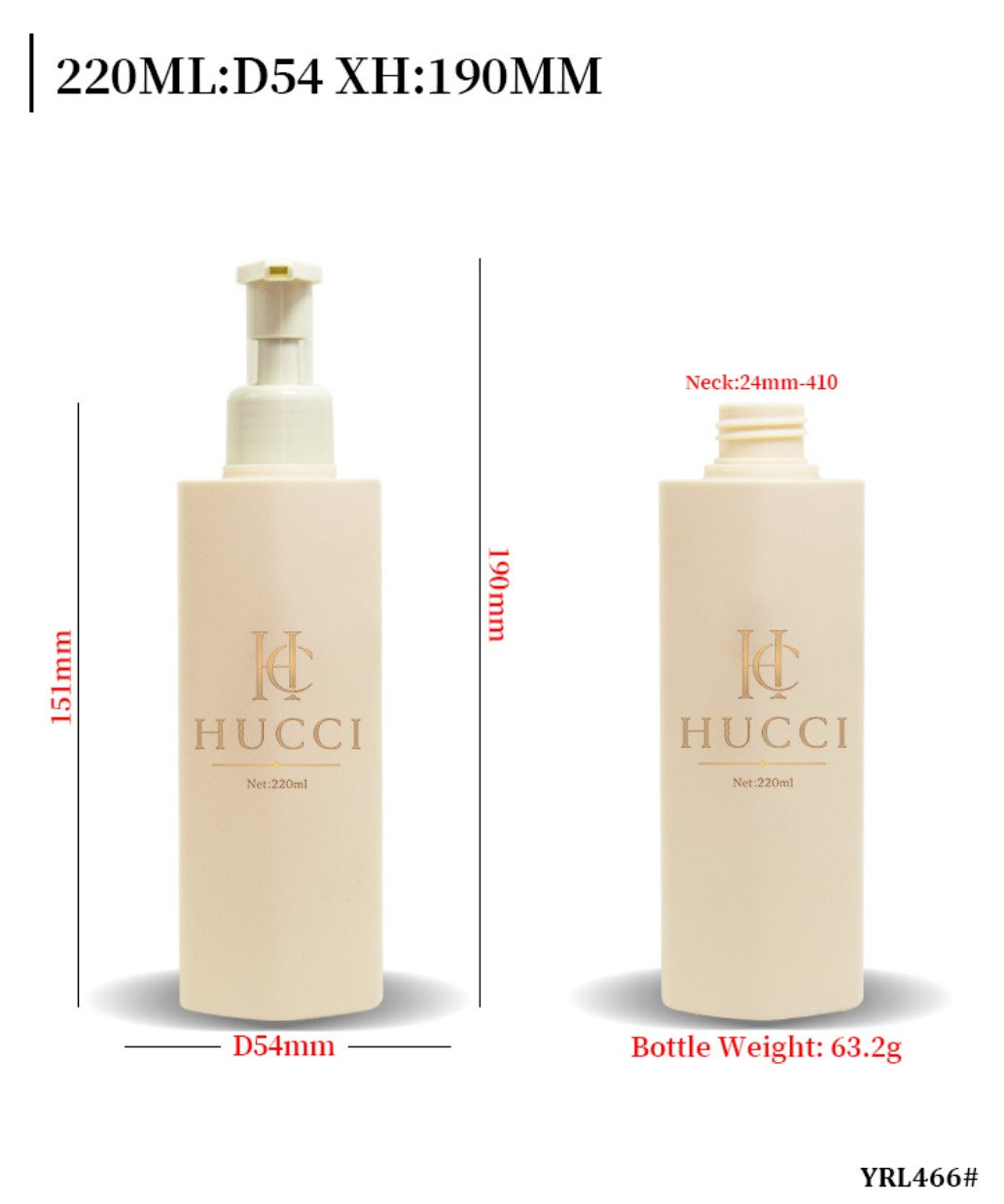 220ml Beige Square Lotion Pump Bottle Size Specification YRL466 220ml Beige Square Lotion Pump Bottle Size Specification YRL466