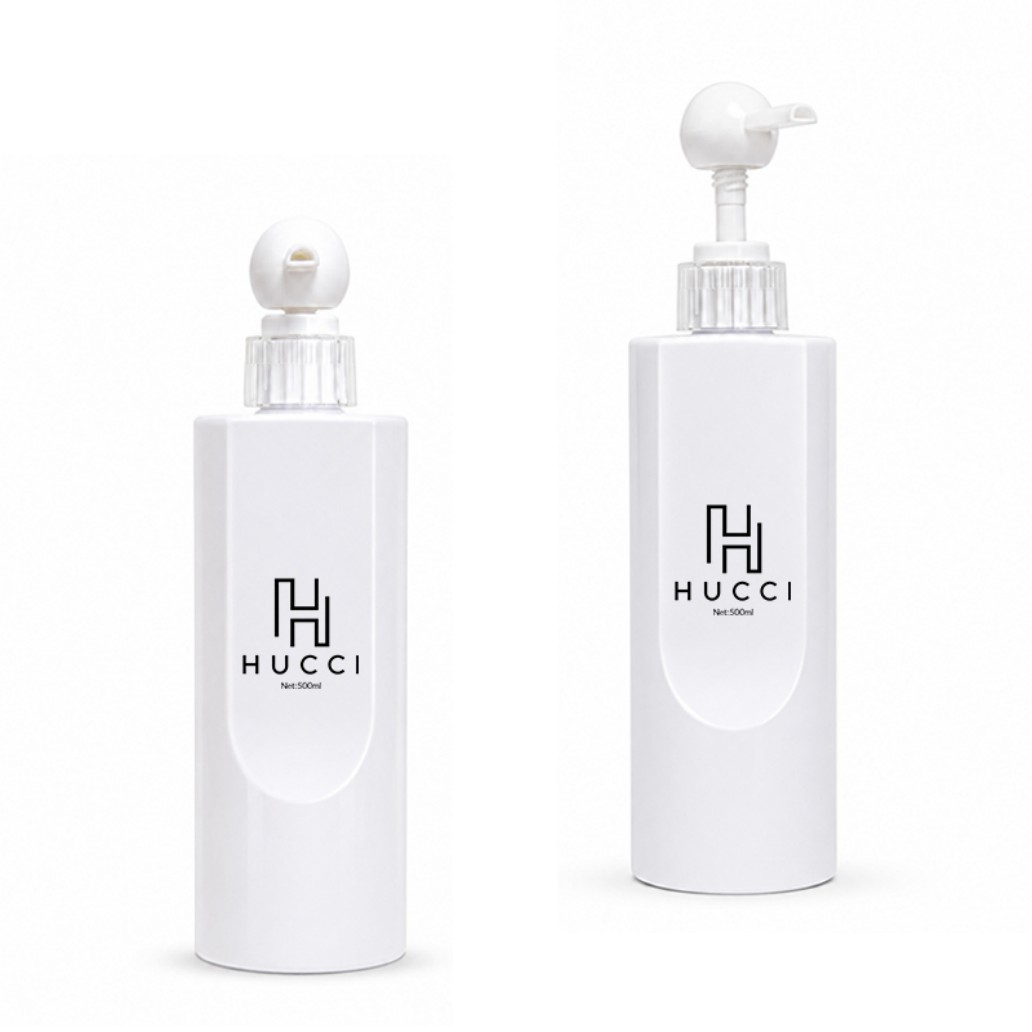 HUCCI 500ml PET White Minimalist Pump Bottle Dual Pump Height White Background