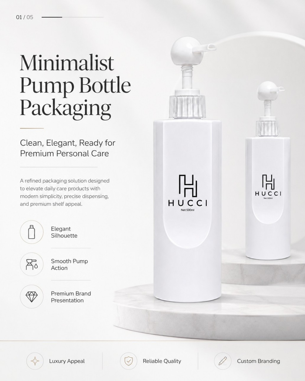 HUCCI 500ml White Minimalist Lotion Pump Bottle Premium Packaging Introduction HUCCI 500ml White Minimalist Lotion Pump Bottle Premium Packaging Introduction