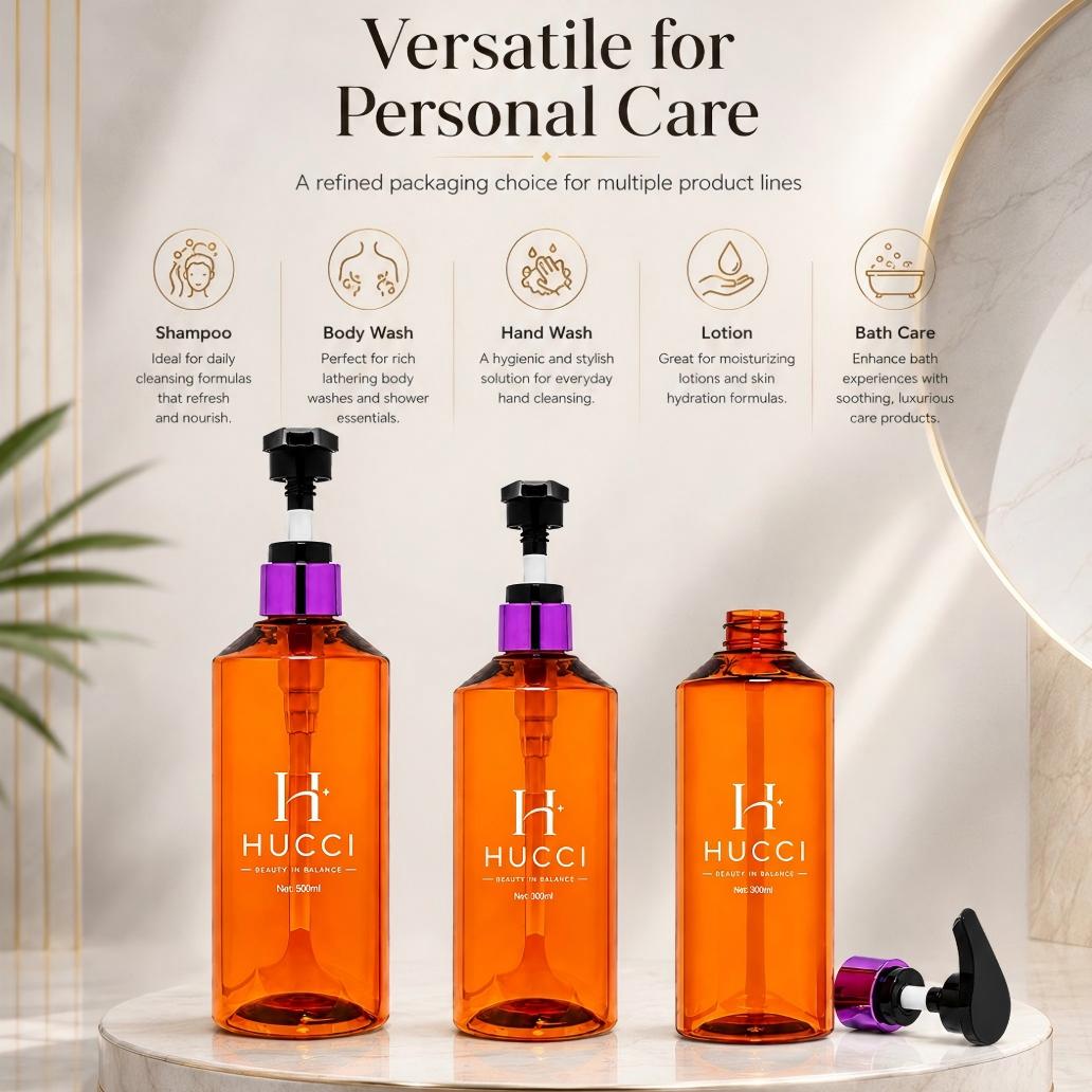 HUCCI Amber Pump Bottle for Shampoo Body Wash Hand Wash Lotion Bath Care}