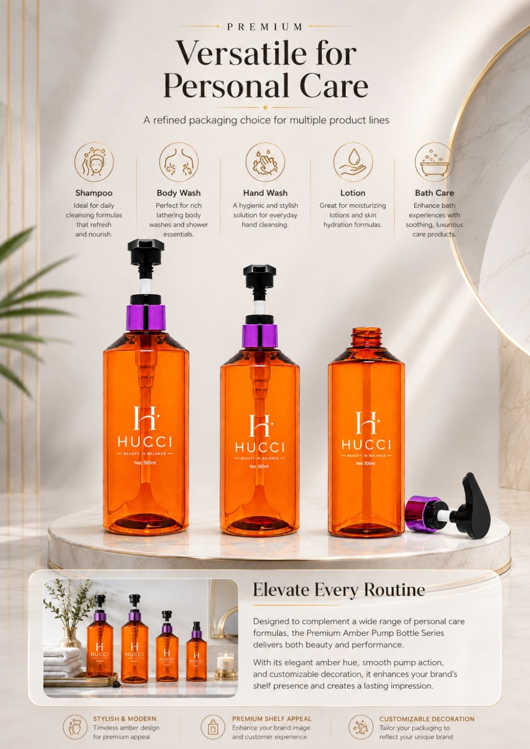 Amber Pump Bottle Personal Care Applications