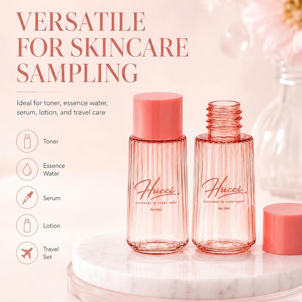 HUCCI 30ml Ribbed Mini Bottle for Toner Essence Serum Lotion Travel Set}