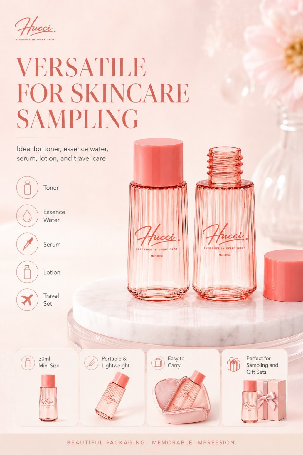 HUCCI 30ml Ribbed Mini Bottle for Toner Essence Serum Lotion Travel Set HUCCI 30ml Ribbed Mini Bottle for Toner Essence Serum Lotion Travel Set