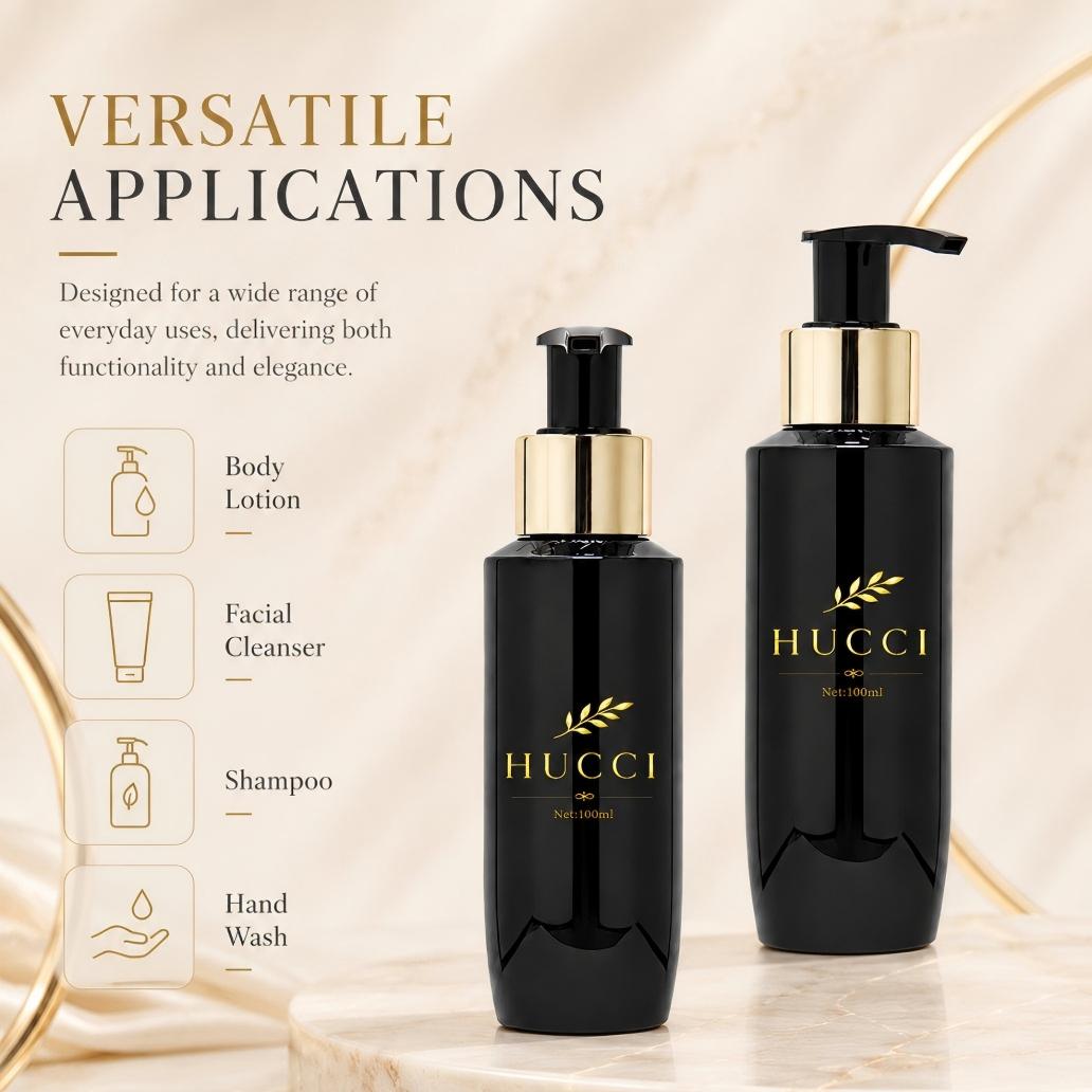HUCCI 100ml Pump Bottle for Body Lotion Cleanser Shampoo Hand Wash}
