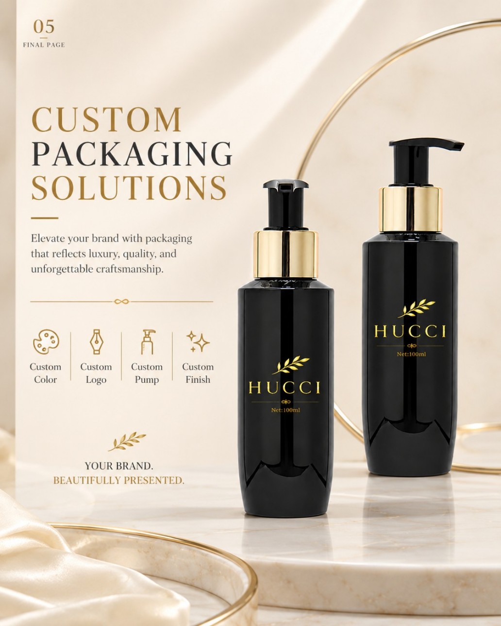 HUCCI 100ml Black Gold Lotion Bottle OEM Custom Packaging Service HUCCI 100ml Black Gold Lotion Bottle OEM Custom Packaging Service