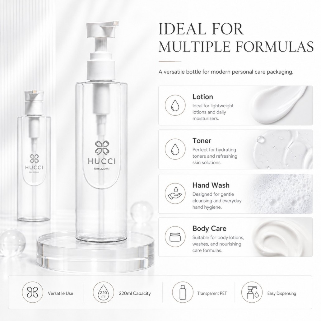 HUCCI Transparent Pump Bottle for Lotion Toner Hand Wash Body Care}